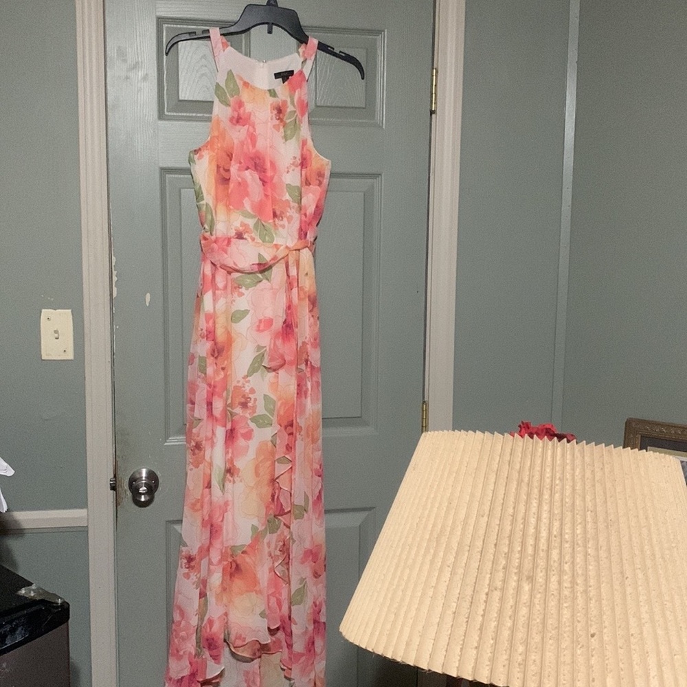 R&K Maxi Dress, NWOT Size 8 Multi Color Shades of  Orange and White, and Greens. - Picture 14 of 15